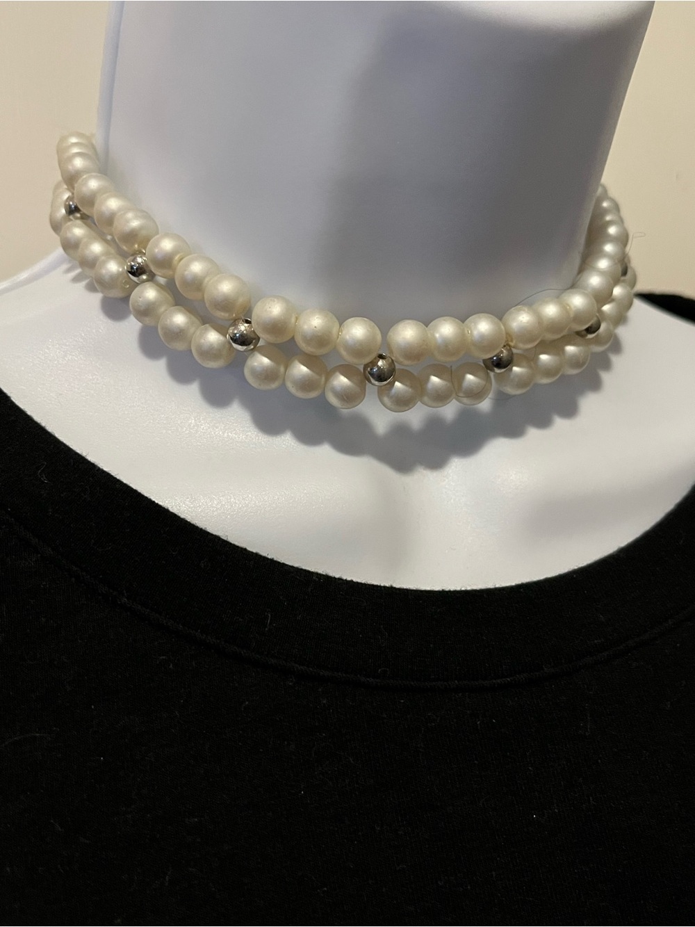 Faux Pearl Bead Triple-Strand Choker Necklace - White